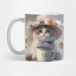 II.Cute cat in a hat with flowers and a cup of tea Mug
